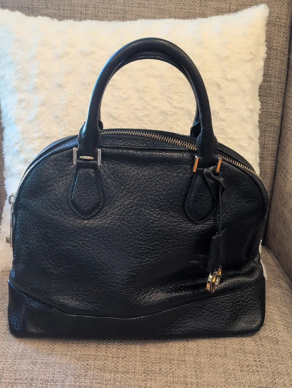Michael Kors Smthe Dome Black Leather Satchel